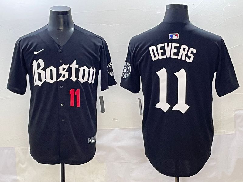 Men 2025 Boston Red Sox 11 Devers Black Five generations Joint Name Nike MLB Jersey style 7